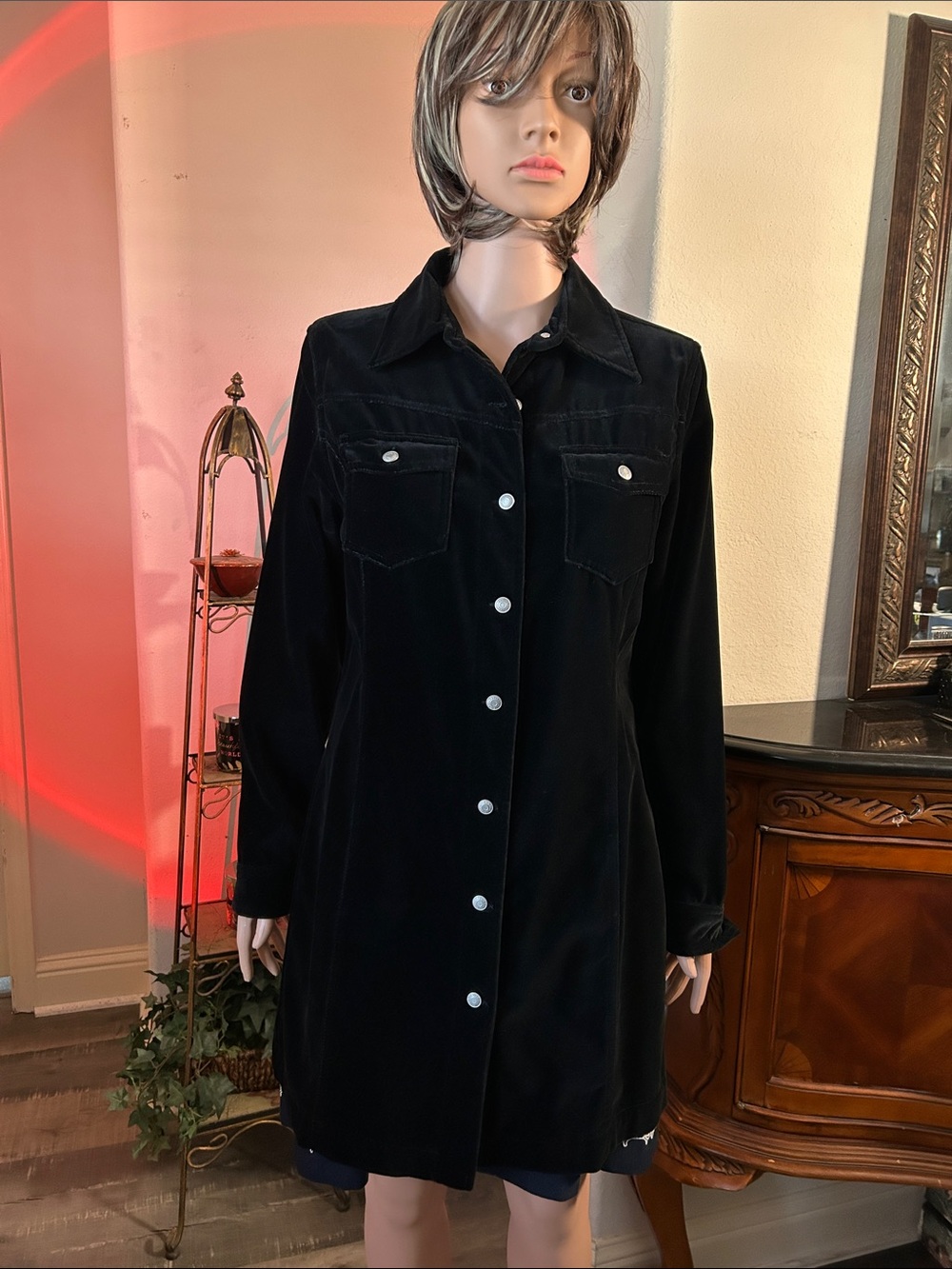 GAP Black Velvet Button-Up Shirt Jacket